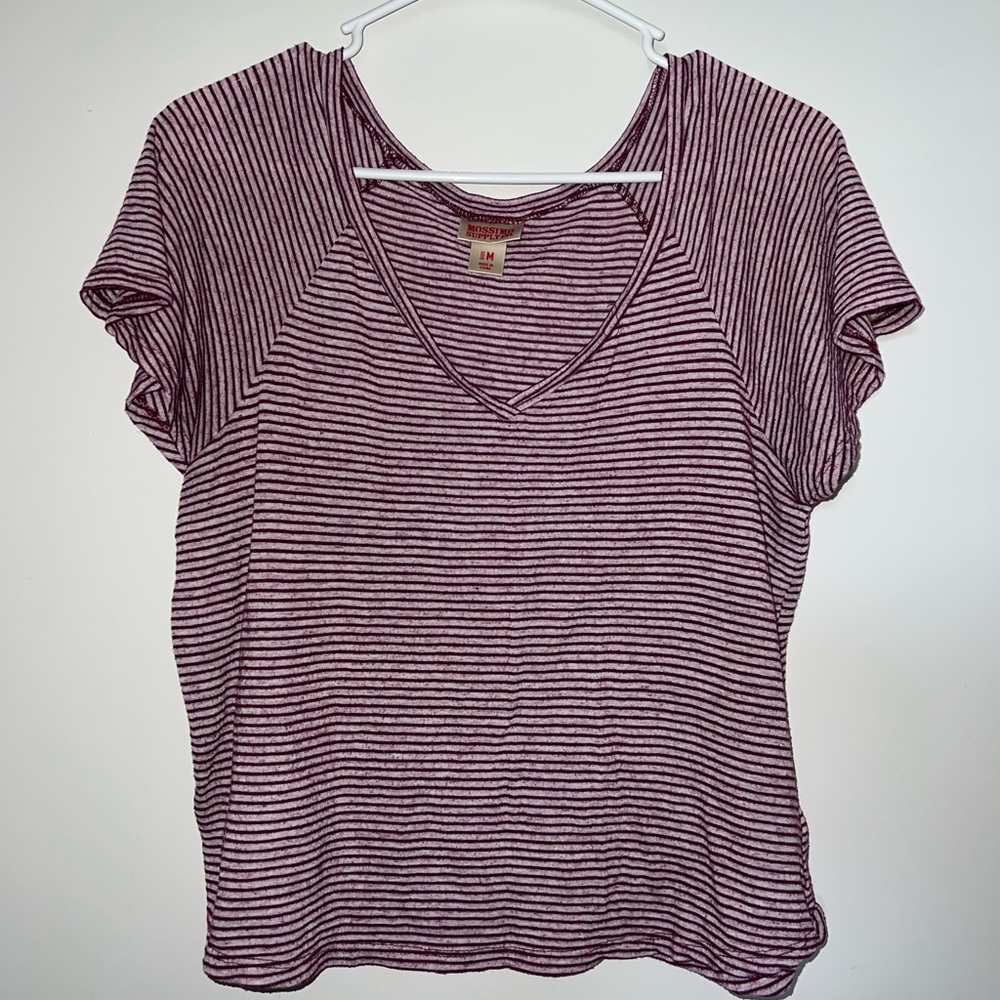 Mossimo Supply Co Red and White Striped V-Neck Size Medium
